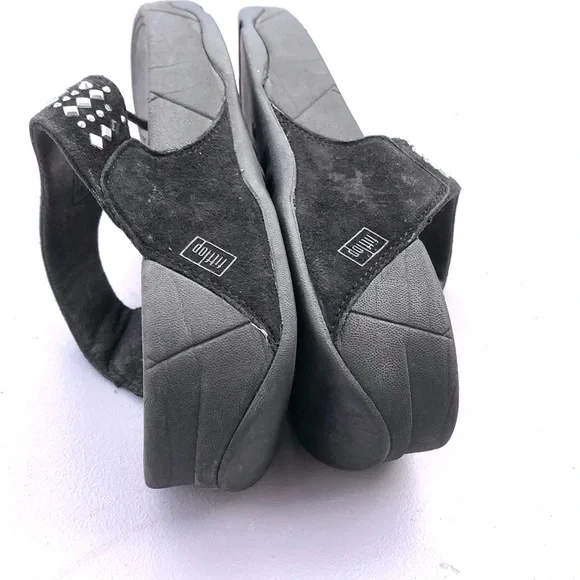 Fitflop Black Suede Thong Sandals Studs Rhinestones Sz 5 - Picture 5 of 7